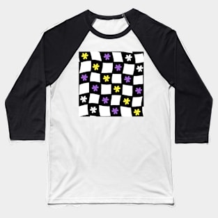 Floral Checker Board - Nonbinary Pride Baseball T-Shirt